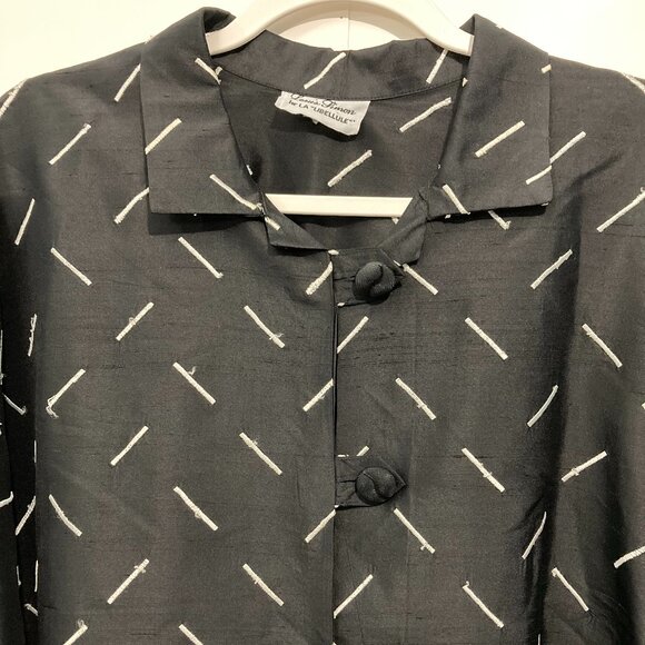 Vintage LOUIS SIMON for La "Libellule" Black White Silk Tunic Jacket Button Up - Picture 4 of 9